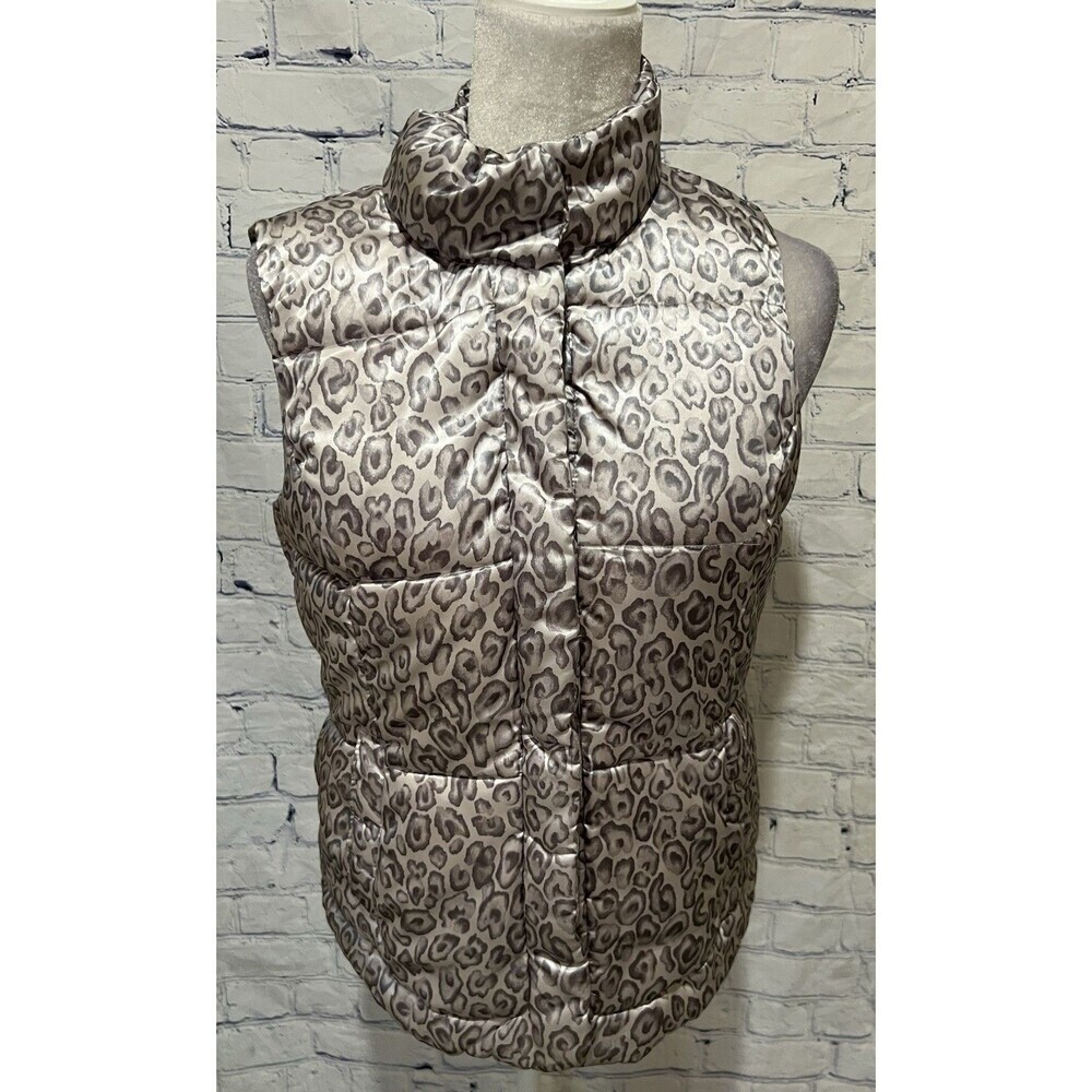 NWT Charter Club Gray Animal Print Puffer Vest Women’s Size Petite Small